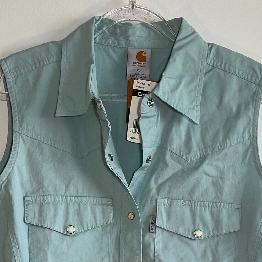 NWT Women's Carhartt Sleeveless top. Pearlized snaps, seamed bodice, size XL - Picture 5 of 11